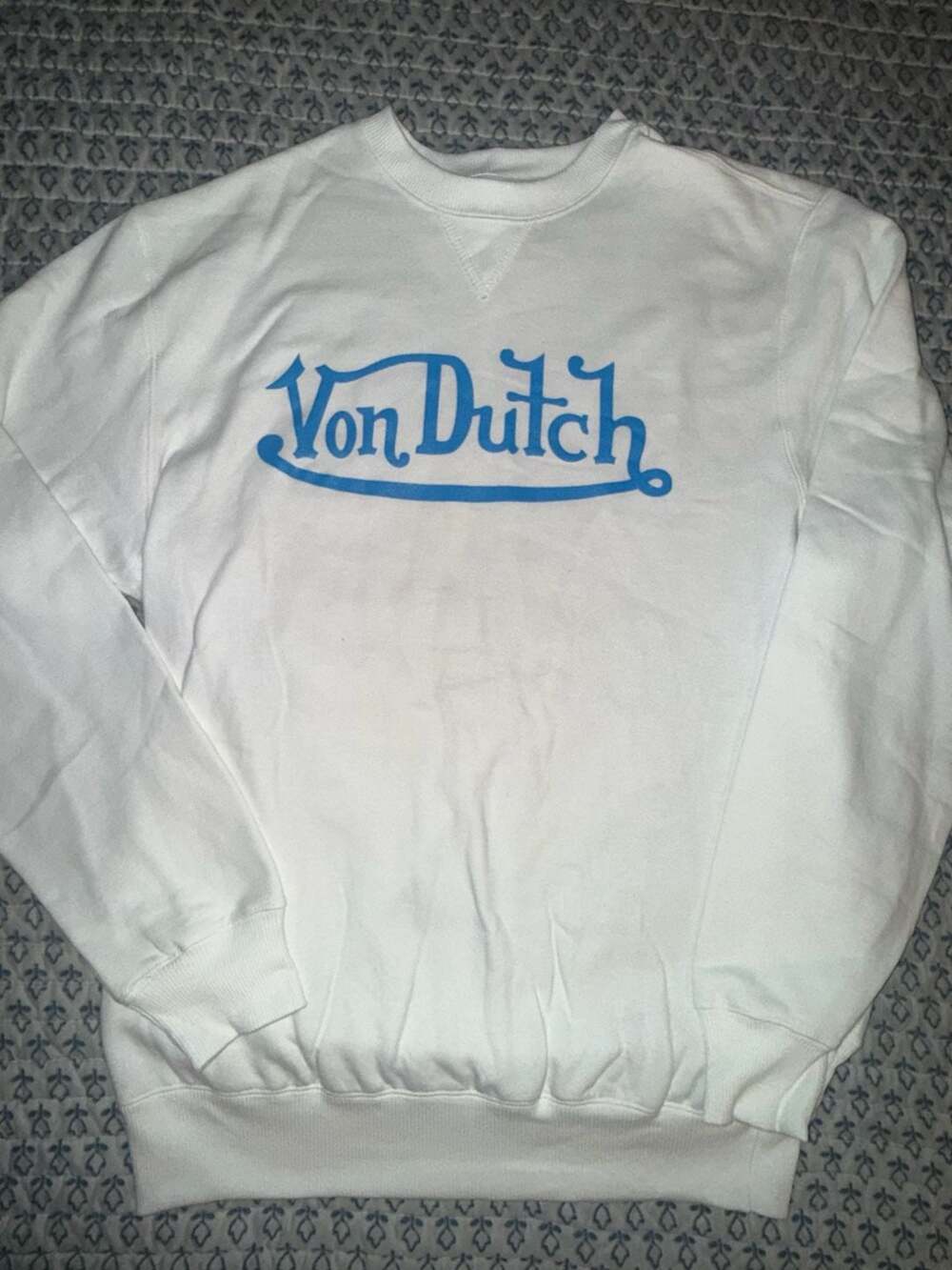 Von Dutch Crewneck Sweatshirt Size M White Blue Logo Pullover